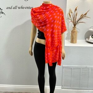 Stella & Dot Bryant Park Scarf in Poppy Orange And Pink Elephant & Diamonds 70”